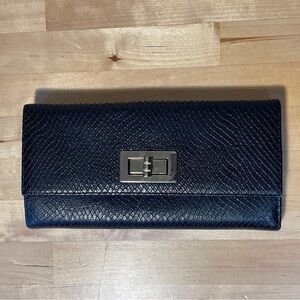 Talbots dark purple or blue Leather Snake Embossed Wallet Classic Organizer